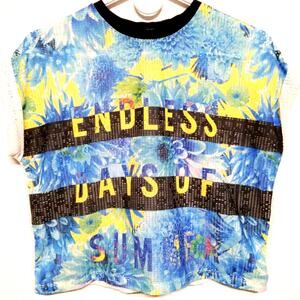 OVS Tropical Mesh Crop Top T-Shirt SZ S